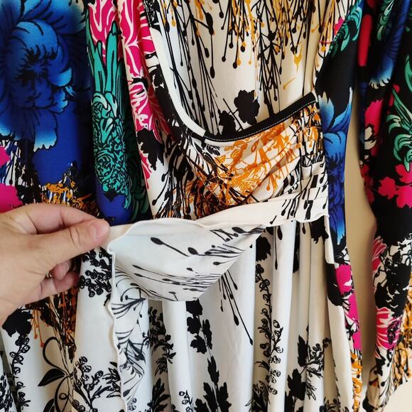 La Cera Floral Wrap Tunic Top Long Sleeve Multicolor 3X Botanical Print Slinky - Picture 8 of 10
